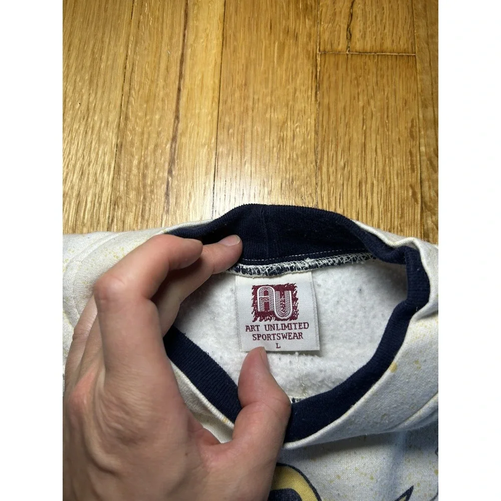 Vtg 90's Civil War Allover Print Cream Sweatshirt USA Double Collar Map Size L